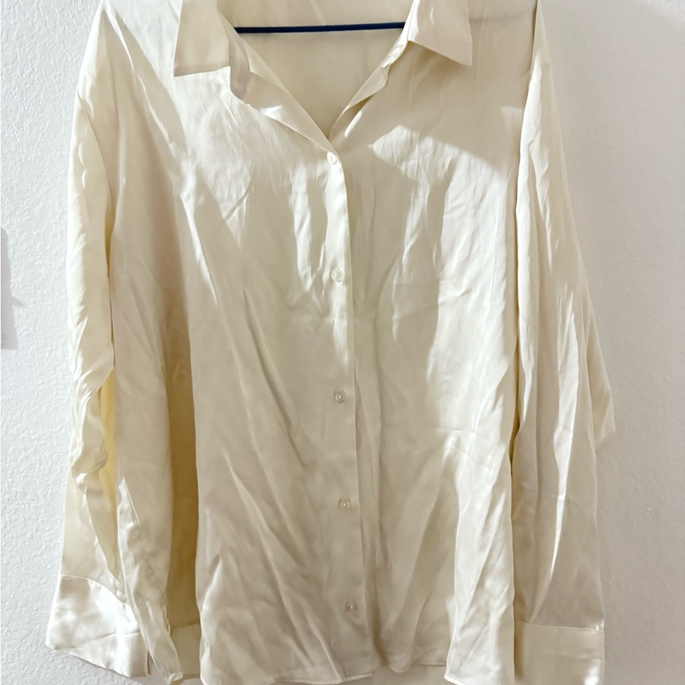 Satin Cream Button-Up Blouse